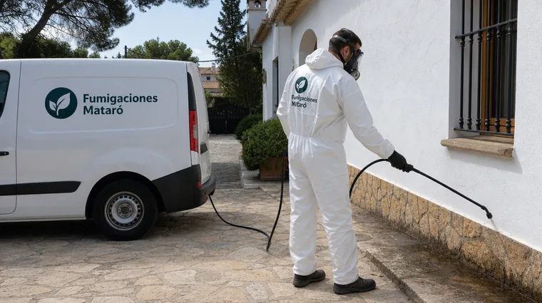 Equipo de Fumigaciones Mataró aplicando un tratamiento exterior en Mataró